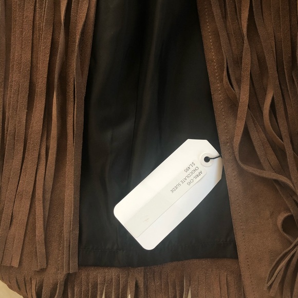 THEPERFEXT Chocolate Suede Fringe Jacket NWT Sz S